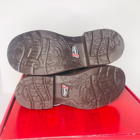 Justin Gemma Gypsy 8” Dark Brown Buffalo Round Toe Boots GY9526 Women’s 9 B New - Picture 6 of 9